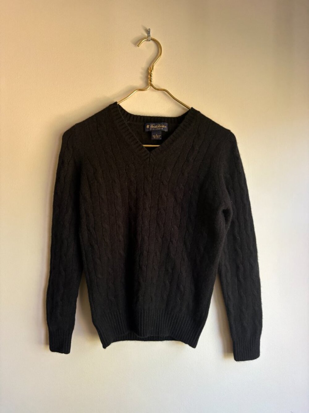 Brooks Brothers Black Cashmere Cable Crewneck Sweater, Small